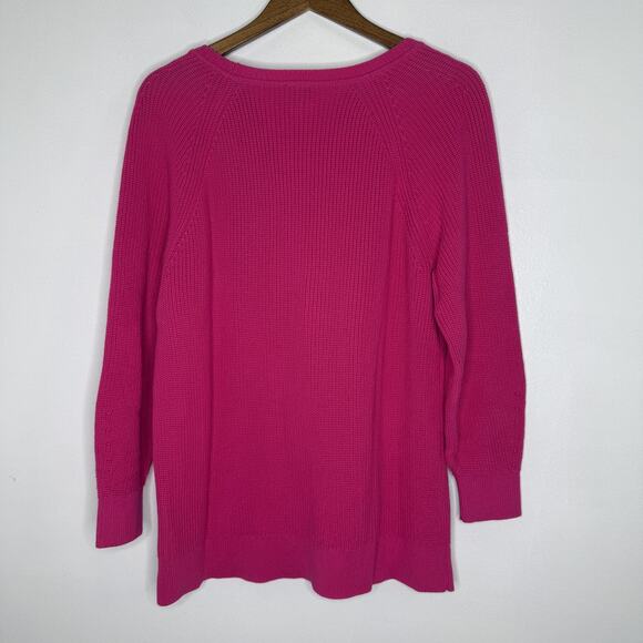 Talbots Sweater Womens 2X Pink Knit Pullover Pima Cotton Plus Size Pocket Cable - Picture 5 of 7